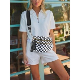 Checkered Nylon Sling Crossbody Bag Women Backpack Fanny Packs Bags Bum Bag Cute Hobo Shoulder Sport Wallet Purses 2025, Green, One Size