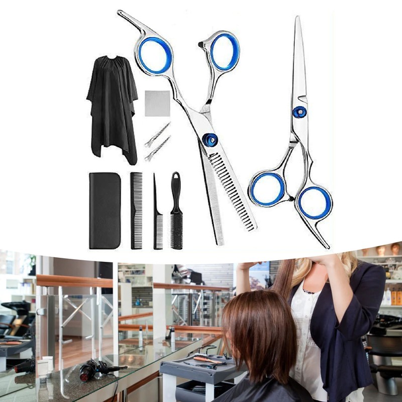 10pcs Hair Cutting Scissors Kit Combs Cape Stainless Steel Barber
