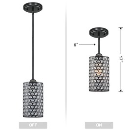 3 Pack 1 Light Hanging Kitchen Island Crystal Pendant Lighting Modern Concise Pendant Light Fixture Black Finish with Crystal Plate Metal Shade for Bar, Dining Room, Corridor,Living Room