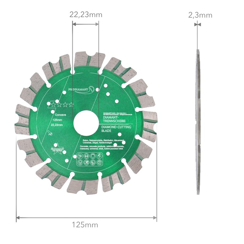 PRODIAMANT Premium Diamond Cutting Disc Concave Turbo 125 mm x
