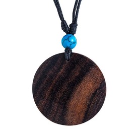 Wooden Necklace Turquoise Adjustable Cotton Chain Jackfruit Wood Ambonya Wood Round Diamond Sri Yantra YinYang Om Tree of Life Thor Hammer All-Seeing Eye Necklace Men Women Pendant, Stainless Steel