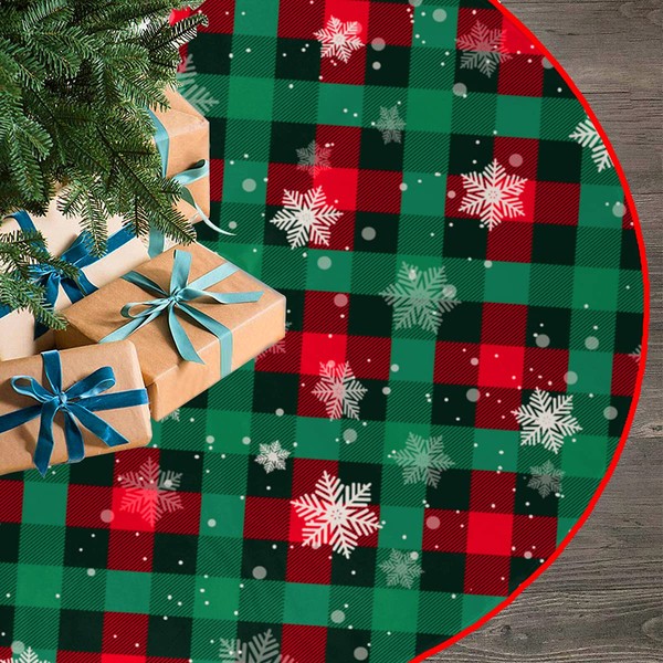 Christmas Tree Skirt Buffalo Plaid Tree Skirt Snowflake Thick Xmas