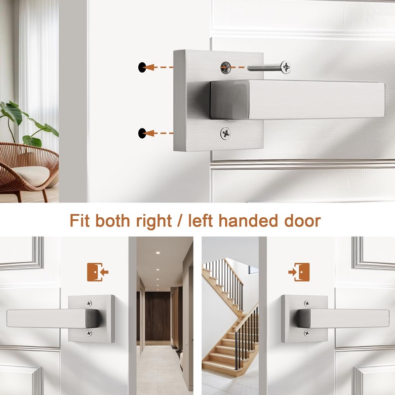 4 Pack Probrico Satin Nickel Door Handle,Half Dummy Lever, Non-Turning
