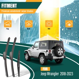 KVQ Windshield Wiper Blades Replacement for Jeep Wrangler JL 2018 2019 2020 2021 20222 2023 Original Factory Quality Front Rear Wiper Blade Set - 16" 16" 12" (Set of 3)