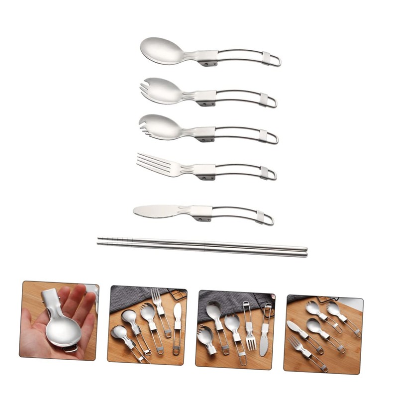 LIFKOME 1 Set Folding Picnic Tableware Portable Stainless Steel Cutlery