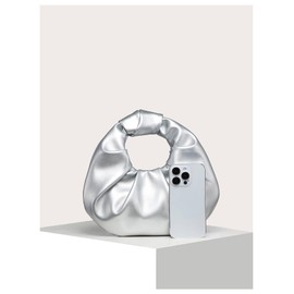 Verdusa Women's Ruched PU Leather Hobo Handbag Clutch Purse Silver One-Size