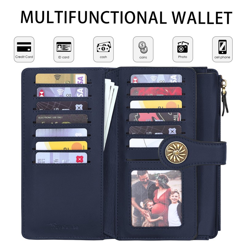 Travelambo Women's Wallet RFID Blocking Trifold Clutch Large Capacity Credit