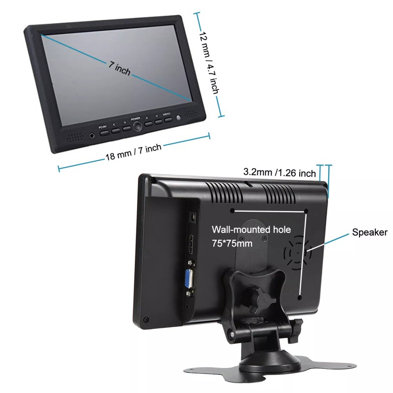 Lancevon US Stk 7"Portable Small HDMI LCD Monitor w/Speaker 4