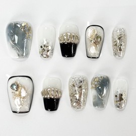 Nail Tips, Press on Nail, Set of 10, Handmade Nail Tips, Sequin Decoration