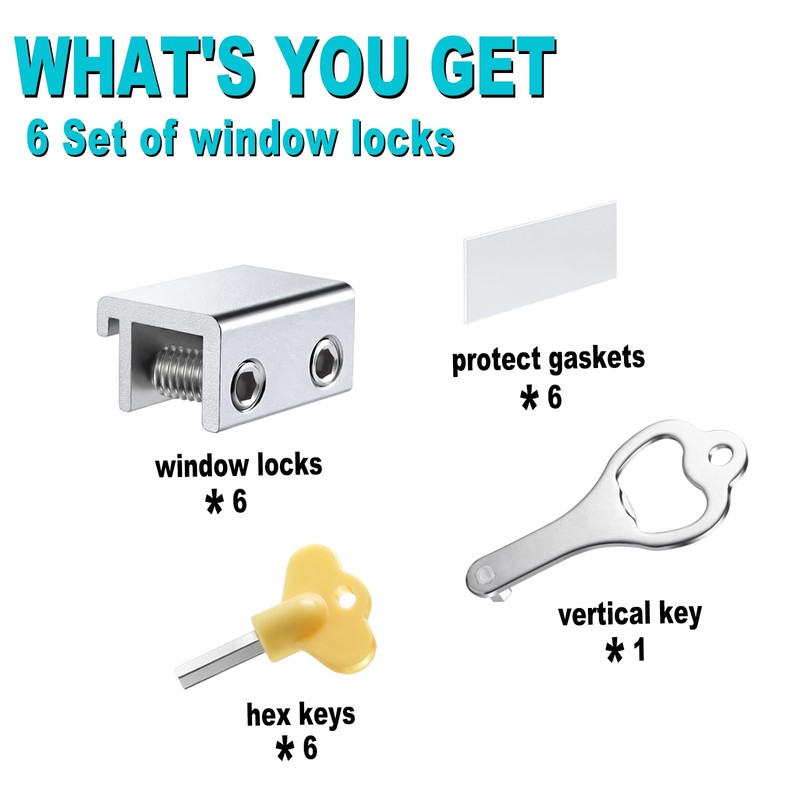 Sliding Window Locks (6 Sets), Security Window Locks with Keys,