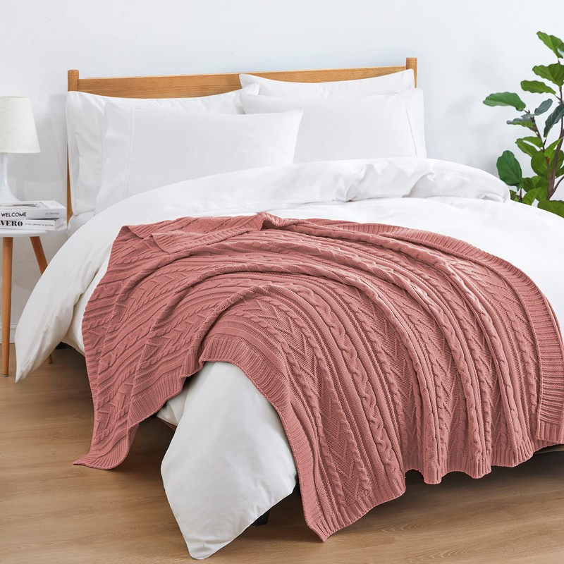 Aormenzy Dusty Pink Cable Knit Throw Blanket Oversized, 60" x