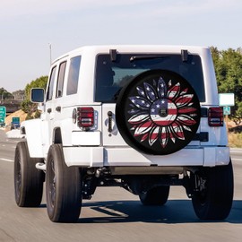 Foruidea American Flag Sunflower Flower Spare Tire Cover with Backup Camera Hole Wheel Tire Cover Fit Trailer, RV, SUV and Many Vehicle 17inch