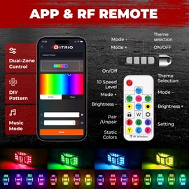 4 Pods Five Sided RGB Rock Lights for Trucks Jeep UTV SUV ATV Golf Cart, Multi Chasing Color App/Remote Control Led Rock Lights with Music Mode, Waterproof Exterior Underglow Kits for Cars