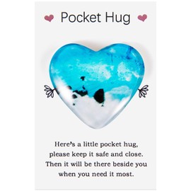 Pocket Hugs Heart, Thinking of You Gifts, Keepsake Gifts for Women Friends, Go to University School Gifts, Positive Good Luck Gifts for Birthday Wedding Christmas Mothers Day Valentines (Light Blue)