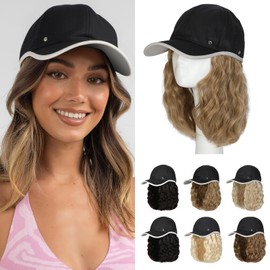 Lansigreen Quick Dry Hat with Hair Extensions Lightweight Hat Wig Adjustable Outdoor Baseball Cap Attached 15" Curly Wave Hairpiece Synthetic for Women Ash Blonde