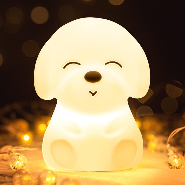 Mubarek Night Light for Kids Lamp,16 Colors&Soft Silicone Kids Night Light Lamp,Dimmable+Rechargeable Baby Night Light,Ctue Dog Night Light Kids Gifts