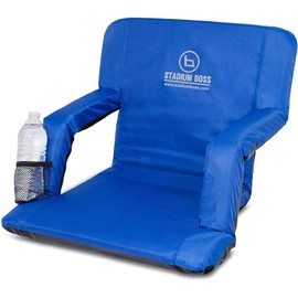 Stadium Boss Recliner Stadium Seat for Bleachers, Benches, Lawns, Backyard, Camping & Beach – Padded Sport Chair, Cushion Backs & Armrest – 6 Reclining Positions – Portable Carry Straps – Blue