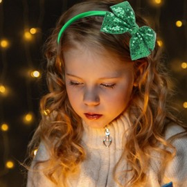Kiszu Sparkly Sequin Hair Bow Headband for Girls, Kids, and Toddlers - Fashion Cute Boutique Style Hair Accessory - 1 Piece (Christmas Green)