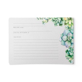 Succulents Recipe Cards, Set of 50, Water Resistant - Stunning Watercolor Greenery Motif for Nature Lovers (4x6 in. - Rounded Edges)