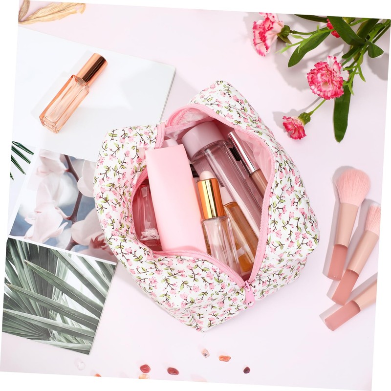 Healeved Floral Makeup Organizer Bag Portable Toiletry Case Zipper Closure