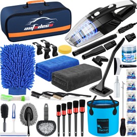 AUTODECO 41Pcs Car Cleaning Wash Kit Interior Detailing Cleaner Kit with High Power Handheld Vacuum, Collapsible Bucket, Windshield Tool, Gel, Snow Shovel, Tire Brush, Complete Car Care Tools, Blue