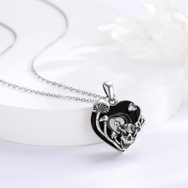 Skull Mushroom Necklace 925 Sterling Silver Gothic Punk Jewelry for Women & Men Adjustable Halloween Gifts Gothic Accessories