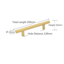 ANSIEDIO 6 Pack Kitchen Cupboard Handles Gold Cabinet Handles 128mm - Handles for Cupboards & Draws, Stainless Steel T Bar Pulls for Kitchen, Bathroom, Wardrobe