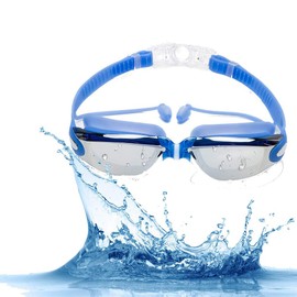 AOKELILY Swim Goggles and Cap Set 4 in 1, UV 400 Protection Lenses Clear Anti-Fog Swimming Goggles Waterproof No Leaking with Nose Clip + Ear Plugs for Adult Men Women Kids (Blue)