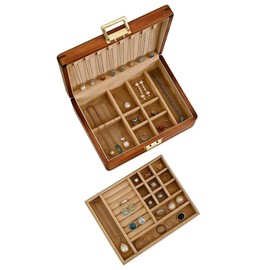 Bescott 2 Layer Solid Wooden Jewelry Box with Lock and Key for Women Men Vintage Velvet Wood Jewelry Organizer Storage for Earrings Rings Necklaces Bracelet Watch Mother’s Day Gift