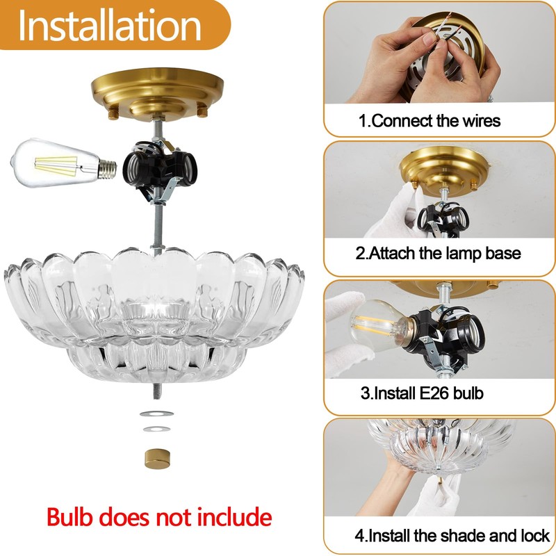 Tradetop Semi Flush Mount Ceiling Light, Gold Light Fixture Ceiling