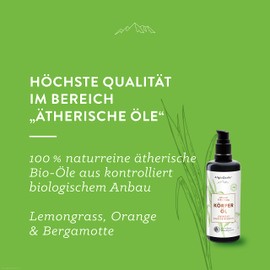 AllgäuQuelle® Organic Body Oil Allgäuer Refreshment with 100% Natural Essential Oils from Lemongrass, Orange, Bergamot, Care Oil with Sesame, Jojoba, Avocado and Shea, 100 ml