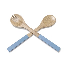 Lipper International 2-Tone, Sky-Blue/Natural Salad Servers, 2 3/4" x 12 5/8" x 1/2", Spun Bamboo