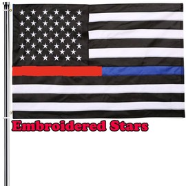 ERT Thin Blue Line and Red Line American Flag 3x5 ft with Embroidered Stars and Sewn Stripes with Grommets Honoring Law Enforcement Police Officers and Firefighter