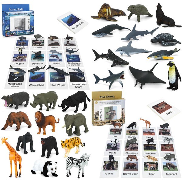 ONEST 24 Pieces Animal Figures with Flash Cards Animals Figurines