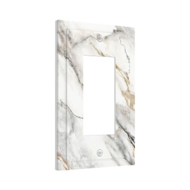 Brinkaloo Grey White Marble Light Switch Covers Decorative 1 Gang Single Rocker Gray Size 5" X 3" Wall Plate Electrical Faceplate Lightswitch Outlet Electric For Bedroom Kitchen Bathroom