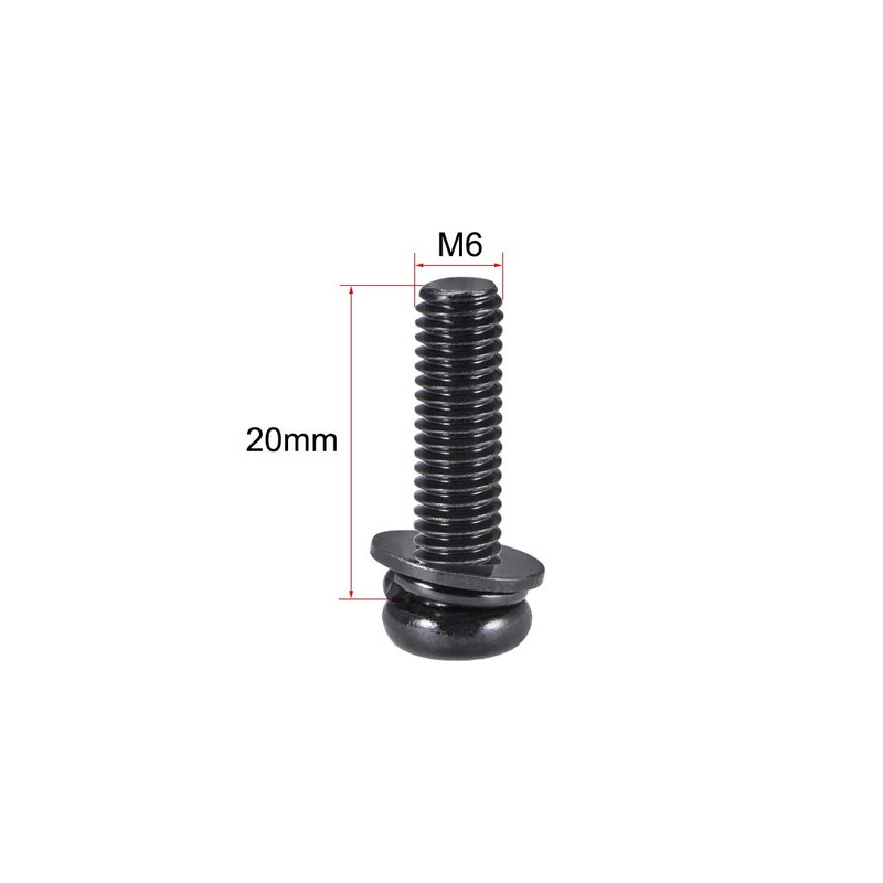 sourcing map M6 x 20mm Carbon Steel Phillips Pan Head