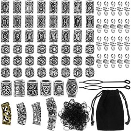 Pangutiandi Dreadlock Beads, Decorative Beard Beads Antique DIY Hair Beads Alphabet Charm Bracelet Beads, 80pcs Metal Letter Beads Classical Pattern Spacers,1 Storage Pouch (Silver)