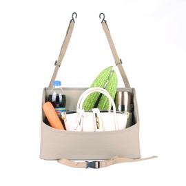 Viaviat Car Handbag Purse Holder Between Seats Leather Car Front Seat Storage Bag Large Capacity Car Organizers for Book Document Phone Bottle Tissue Toy (Beige Style-1)