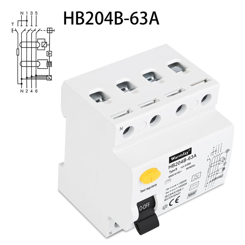 Warmfay FI Residual Current Circuit Breaker RCD Type B 63A