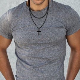 Yooblue Cross Necklace for Men, Mens Cross Necklace Stainless Steel Black Layered Necklace Jewelry, Gifts for Teen Dainty Cross Chain Necklace for Men 16 18 Inches