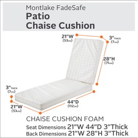Classic Accessories Water-Resistant 72 x 21 x 3 Inch Patio Chaise Lounge Cushion Foam