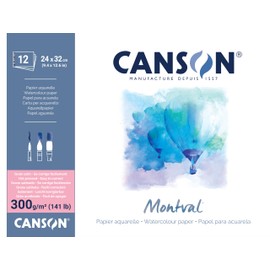 CANSON Montval Watercolour Paper, Glued One Side, Satin, 300 g/m², 12 Sheets, 24 x 32 cm