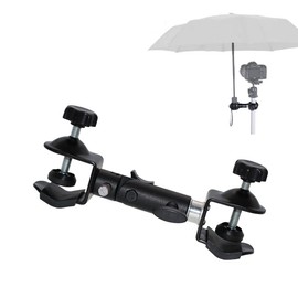 AngelReally Metal Tripod Umbrella Holder, Black, 16cm, Anti-Scratch Rubber Pad, Dual C-Clamp for Camera, Adjustable Angle, Non-Slip, Durable Metal Construction