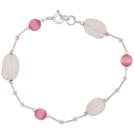Natural Rose Quartz Liquid Silver Bracelet Sterling Silver Findings, 7 inch