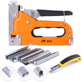 Swpeet 3-in-1 Staple Gun Kit with Staple Remover and 500Pcs Staples Selection Pack Kit，Hand Operated Carbon Steel Gun Tacker Tool for Upholstery, Fixing Material, Decoration, Carpentry, Furniture