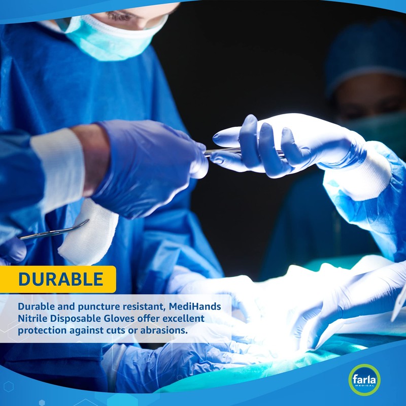MediHands Nitrile Gloves X Large, Blue Heavy Duty Disposable Gloves,
