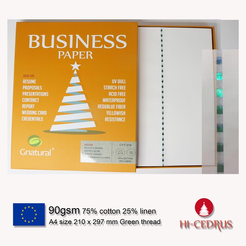 90GSM 75% Cotton 25% linen Business Paper, A4 size White