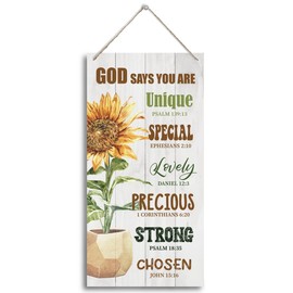 Christian Inspirational Quote Wood Decor Sign, God Says You Are, Bible Verses Decor Signs, Hanging Printed Wooden Plaque Decor, Rustic Home Decor Sign, Sunflower Christian Gift Decor 12x6 inch