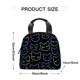 Giwawa Cartoon Black Cats Insulated Lunch Bag for Kids Galaxy Neon Kitten Reusable Lunch Box Colorful Animal Print Thermal Cooler Lunch Tote for Girls Boys School Men Women Office Picnic Camping