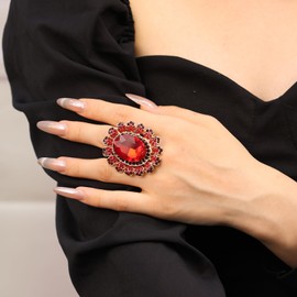 Yheahin Vintage Big Oval Crystal Ring for Women Gold Rhinestone Flower Rings Open Finger Adjustable Crystal Leaf Statement Ring Jewelry for Bridal Wedding, Metal Crystal Rhinestone, Crystal